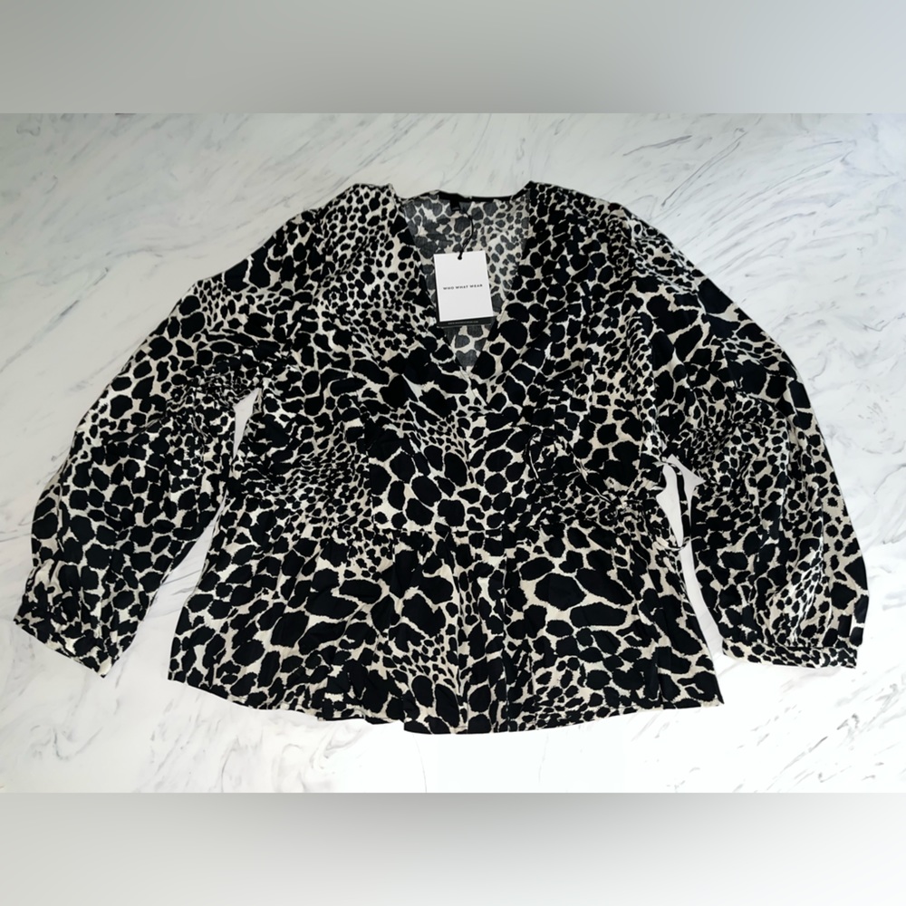Who what wear black swirling leopard wrap tie blouse shirt top xxl new nwt